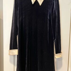 Talbots Black Dress with Cream Satin Collar